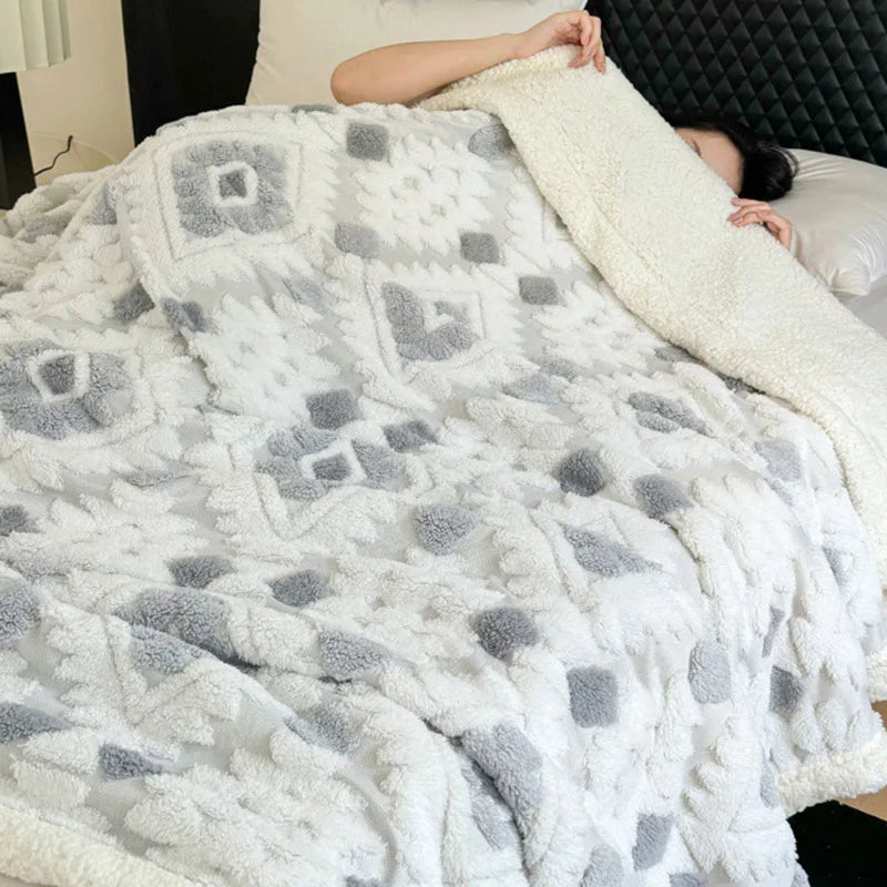 Afralia™ Luxury Jacquard Lamb Fleece Blanket | Soft Double-Layer Sofa Cover