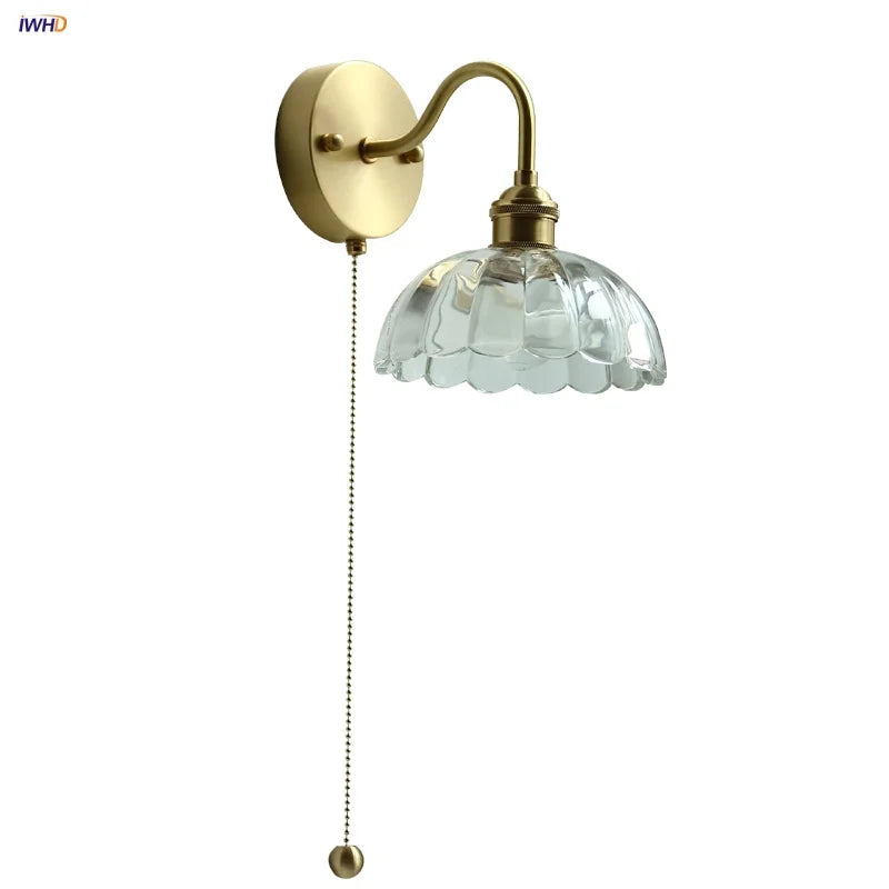 Afralia™ Clear Glass LED Wall Sconce Pull Chain Switch Modern Stair Light