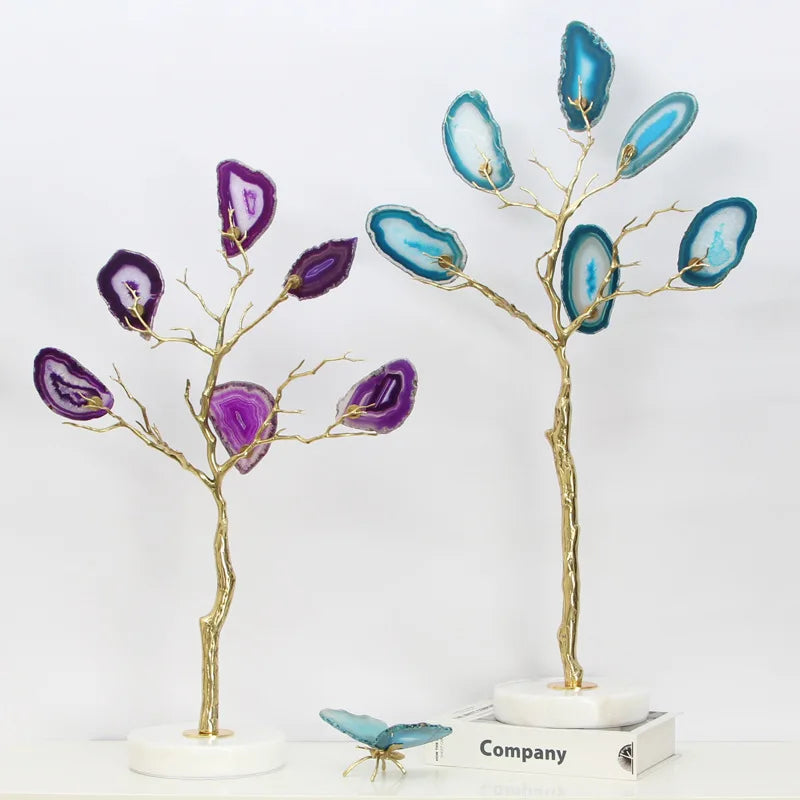 Afralia™ Agate Tree Metal Handicraft: Golden Tree with Natural Agate Tablets