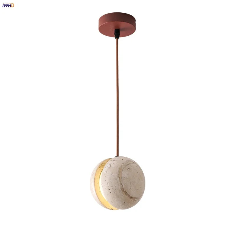 Afralia™ Yellow Travertine LED Pendant Light: Nordic Modern Hanging Lamp