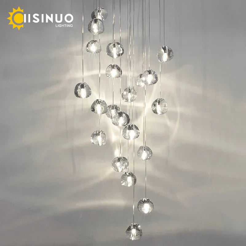 Afralia™ Crystal Ball Chandelier: Long Adjustable Staircase Pendant Light perfect for Home & Restaurant