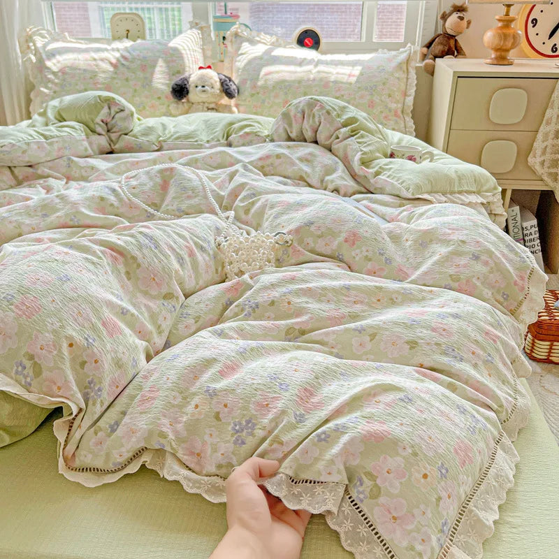 Afralia™ Hollow Lace Summer Quilt Set - Skin-Friendly Duvet Cover Kit - Flower Print Bedding
