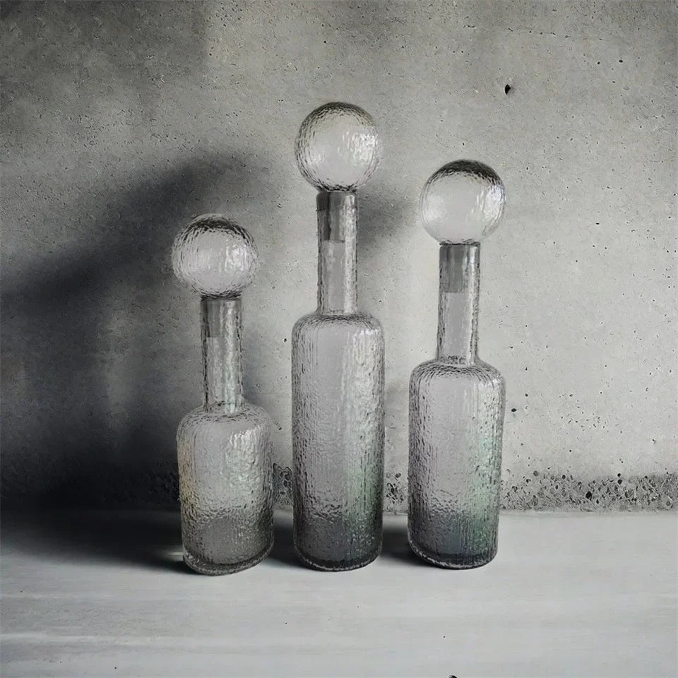 Afralia™ Grey Round Glass Vase Hammer Lid Terrarium Home Decoration