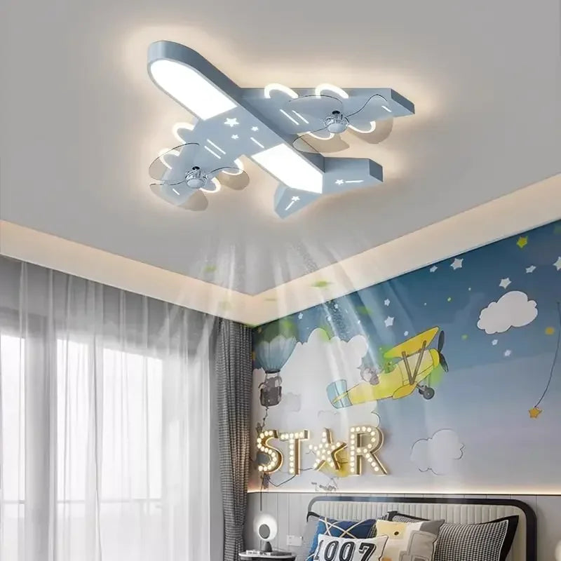 Afralia™ Kids Room Airplane Ceiling Fan Light Fixture