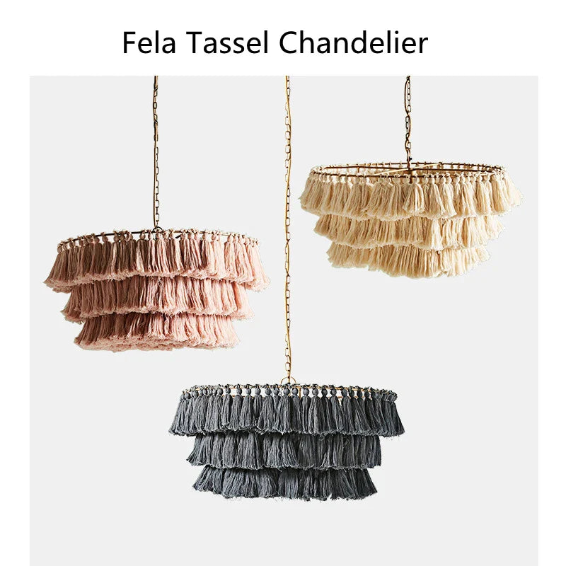 Afralia™ Fela Tassel Chandelier: Vintage Bohemian Woven Suspension Light for Designer Room