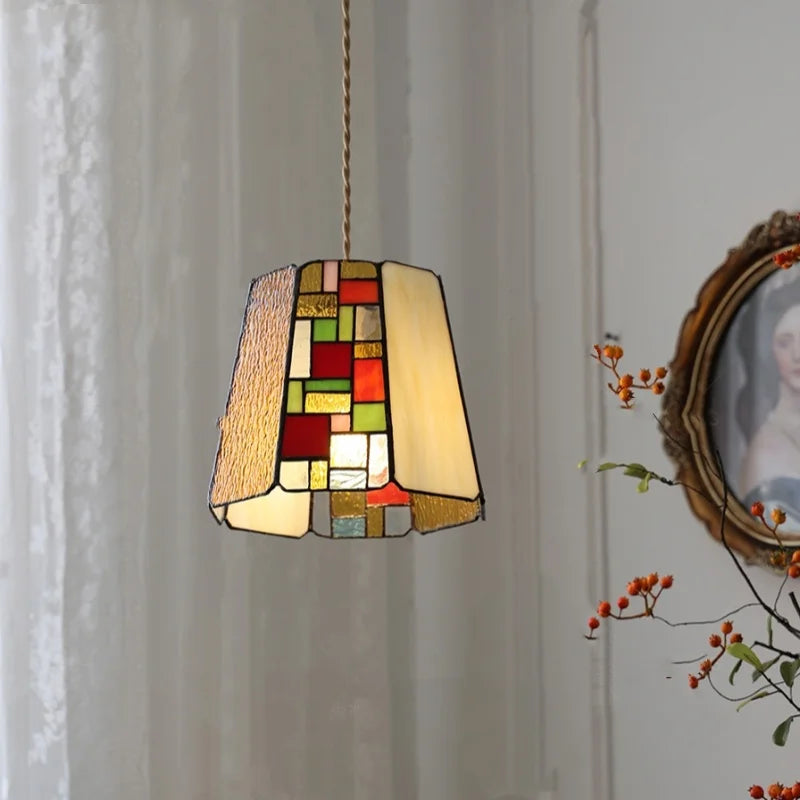 Afralia™ Tiffany Glass Pendant Light - Vintage LED Kitchen Decor Fixture