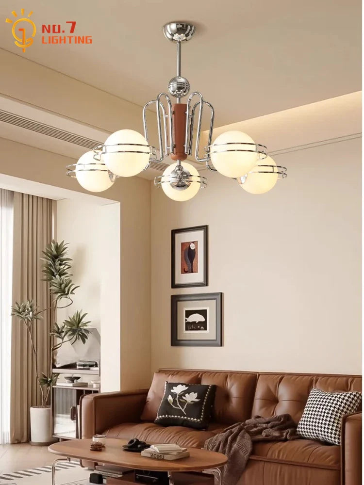 Afralia™ Feather Glass Chandelier LED E27 Retro Iron Art Hanging Lamp