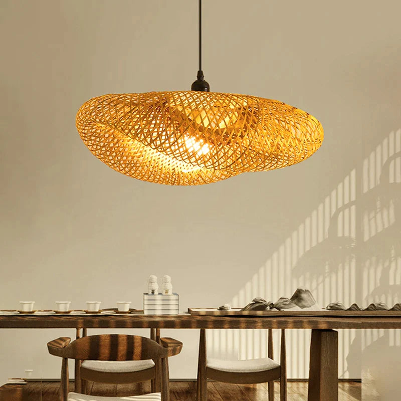 Afralia™ Bamboo Weave LED Pendant Light: Handcrafted Vintage Rattan Chandelier for Home Décor