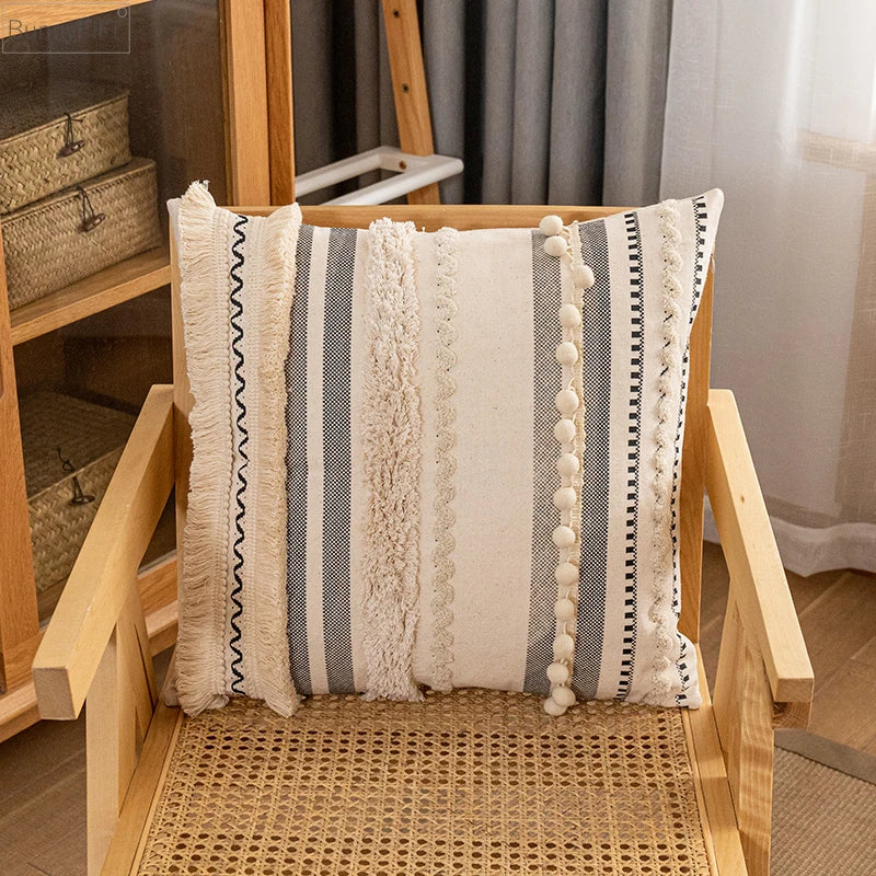 Afralia™ Bohemian Beige Cotton Cushion Cover for Home Decor