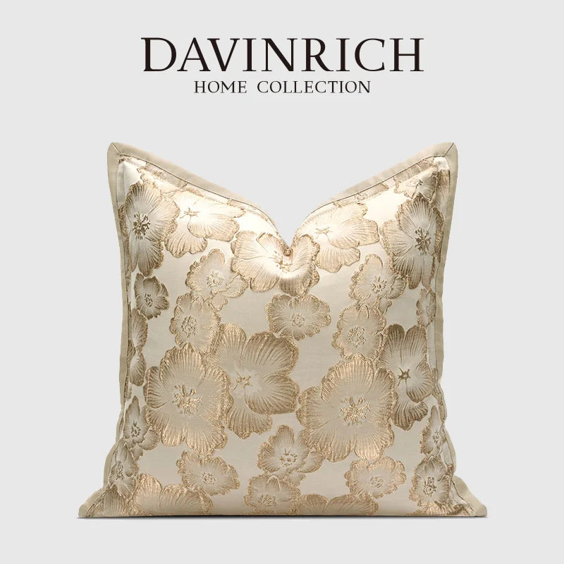 Afralia™ Embossed Floral Cushion Cover European Style Champagne Throw Pillow Case