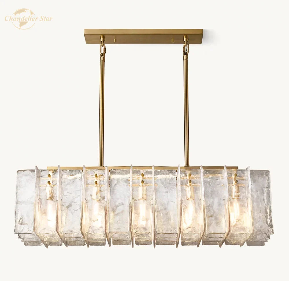 Afralia™ Modern Brass Lattice Glass Rectangular Chandelier for Living Room & Dining Room