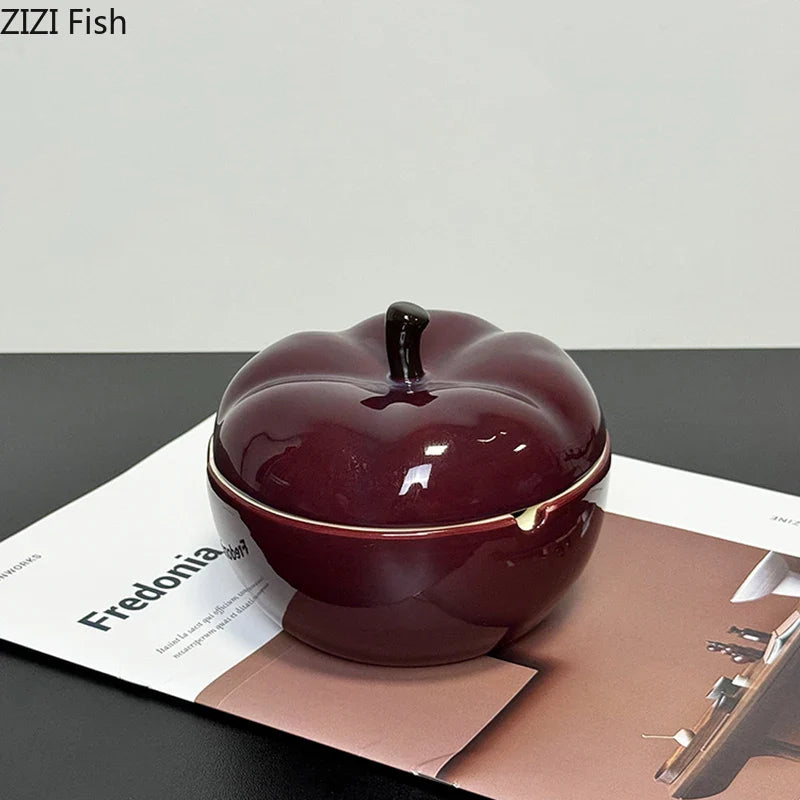 Afralia™ Deep Red Ceramic Apple Ashtray for Home and Office Smoking Accessories