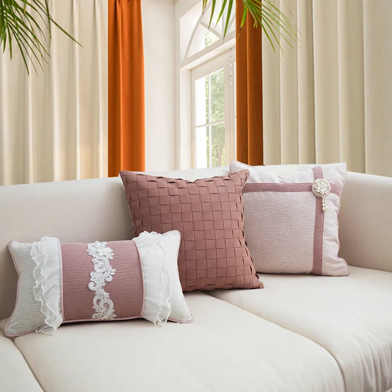 Afralia™ Modern Pink Sofa Pillowcase, Light Luxury Cushion Cover for Villa and Hotel Decor