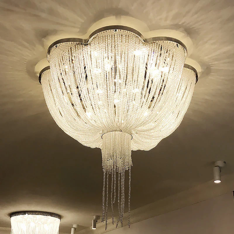 Afralia™ Chrome Art Luxury Chain Tassel LED Ceiling Lamp