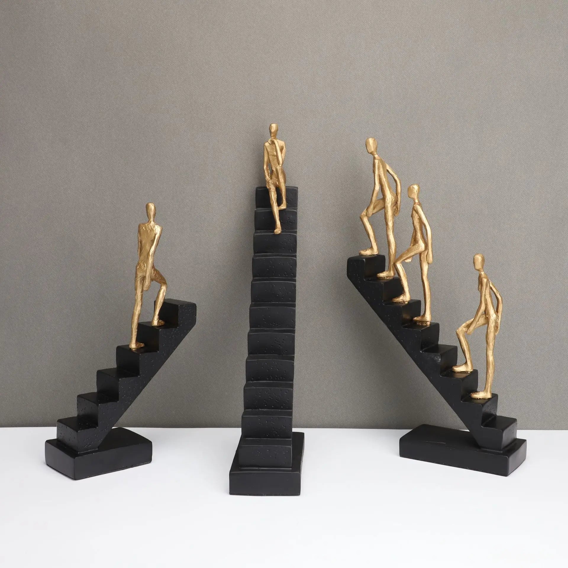Afralia™ Golden Man Climber Staircase Abstract Sculpture Home Decor Ornaments