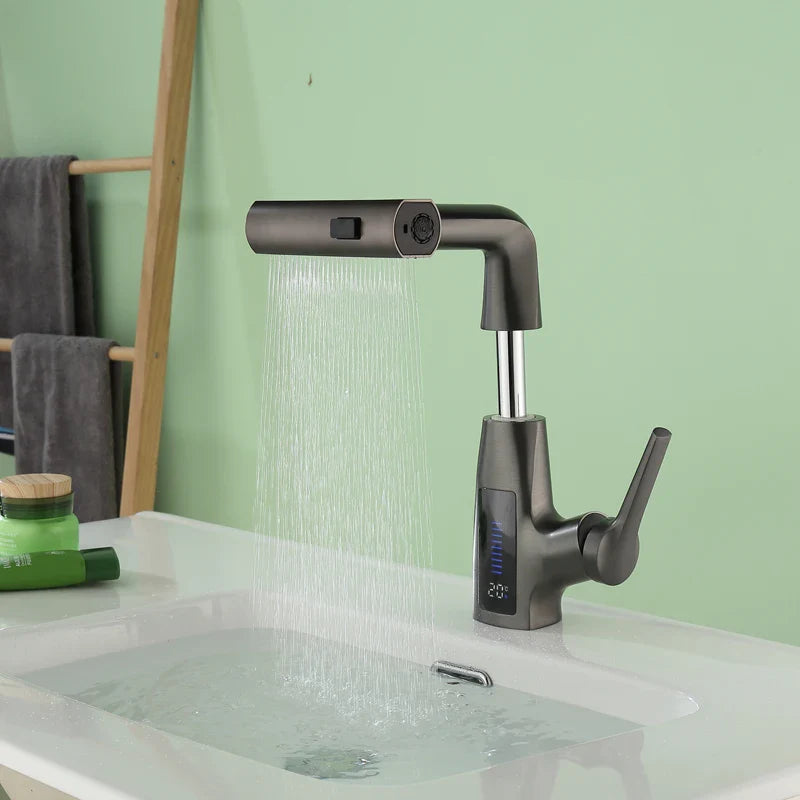 Afralia™ Digital Display Waterfall Basin Faucet Cold Hot Mixer Rotating Sink Tap