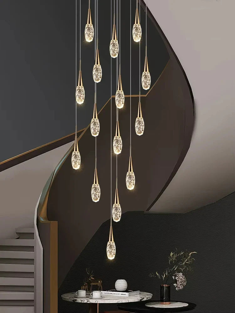 Afralia™ Modern Crystal Chandelier for Villa High Living Room, LED Ceiling Light