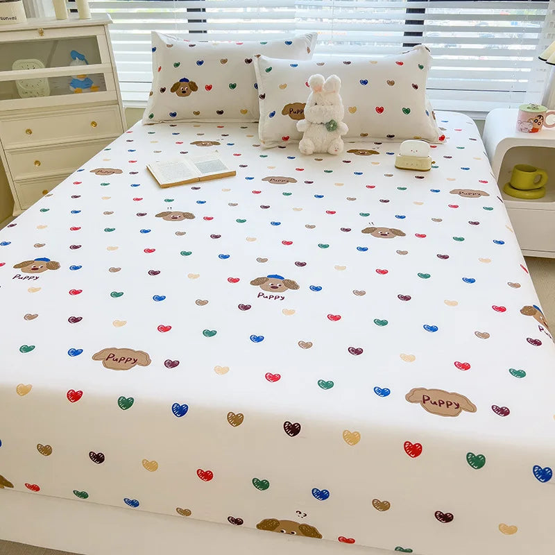 Afralia™ White Heart Love Pattern Fitted Sheet
