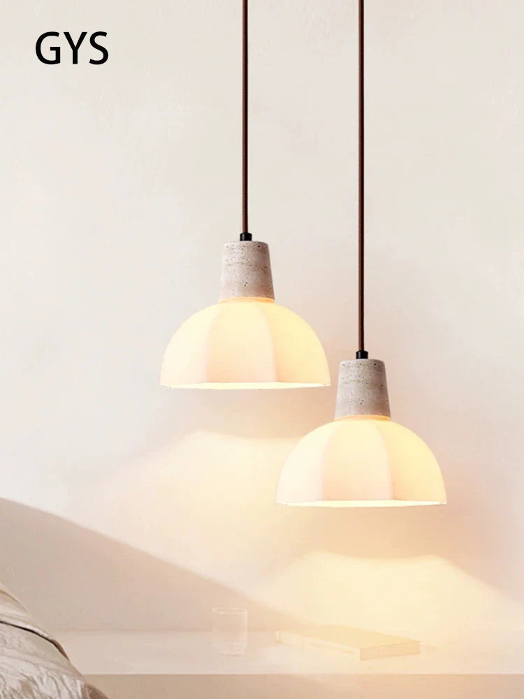 Afralia™ Stone Glass LED Chandelier: Romantic Flower Bedside Pendant Light Cream E27 Bulb