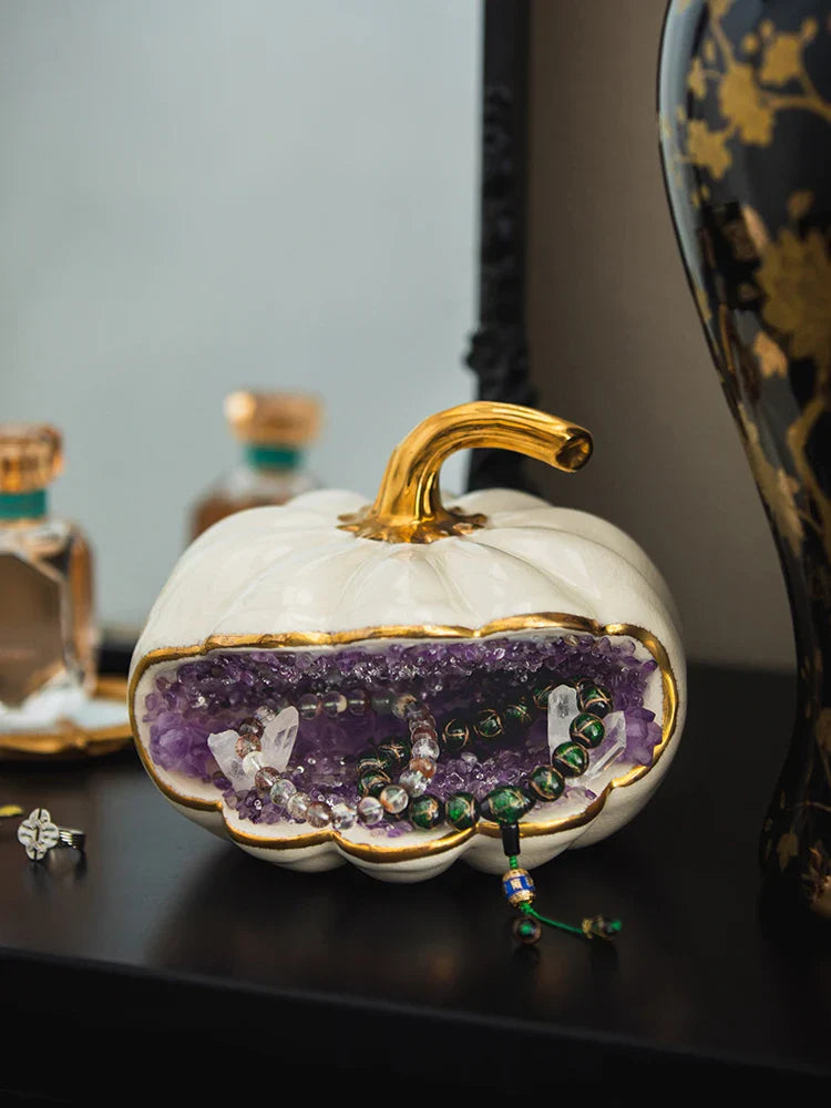 Afralia™ Crystal Pumpkin Sculpture Jewelry Storage Box & Home Decor