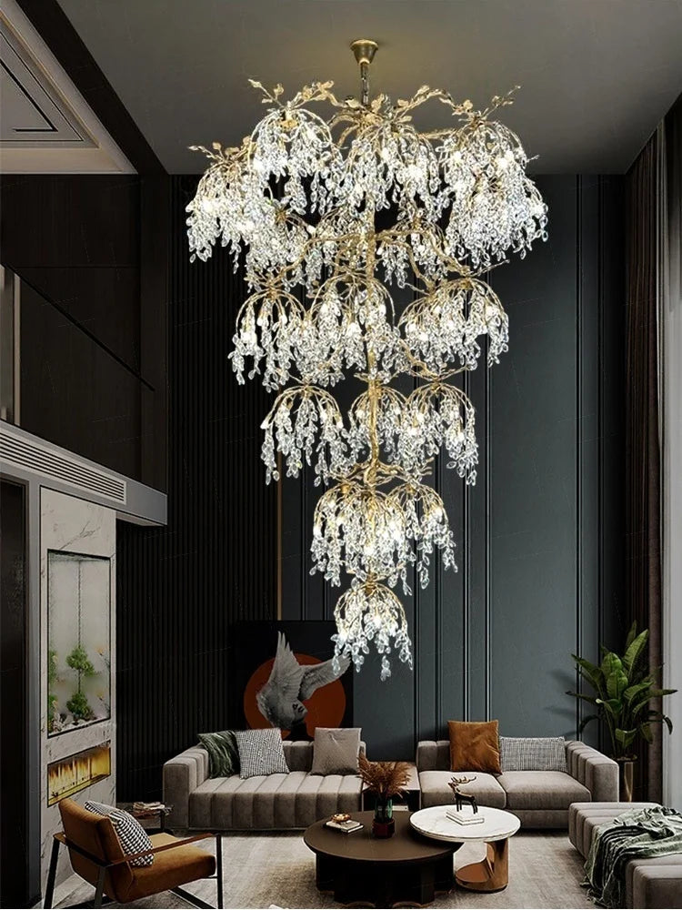 Afralia™ Crystal Pendant Light Chandelier for Villa Living Room Decor