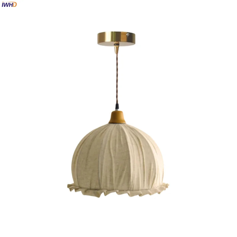 Afralia Beige Cloth LED Pendant Light: Vintage Japanese Style for Kitchen, Dining, and Living Room