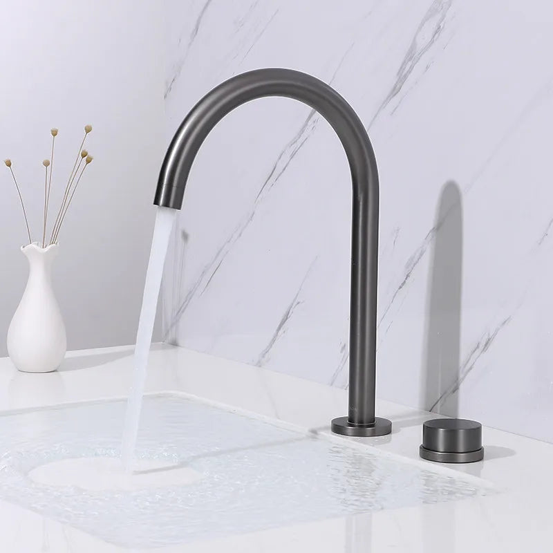 Afralia™ Brushed Gold Widespread Basin Faucet - Two Hole Bathroom Sink Tap