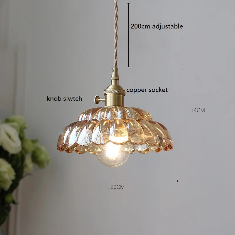 Afralia™ Vintage Glass Copper LED Pendant Light with Wooden Handle