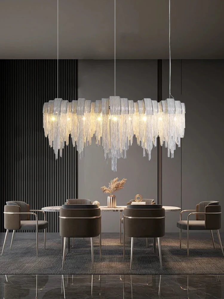 Afralia™ Aluminum Chain Pendant Lights Postmodern Tassel Hanging Lamp for Dining Table
