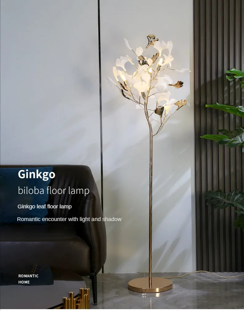 Afralia™ Nordic Ginkgo Leaf Living Room Floor Lamp - Modern Bedroom Night Light