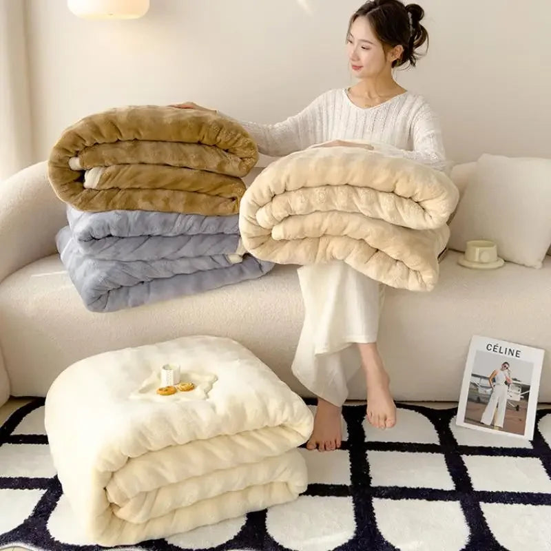 Afralia™ Rabbit Faux Fur Bubble Fleece Plush Blanket Double-Sided for Bed & Sofa