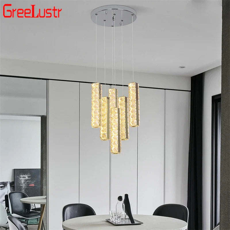 Afralia™ Modern K9 Crystal Chandelier Pendant Light for Living Dining Room Home Decor