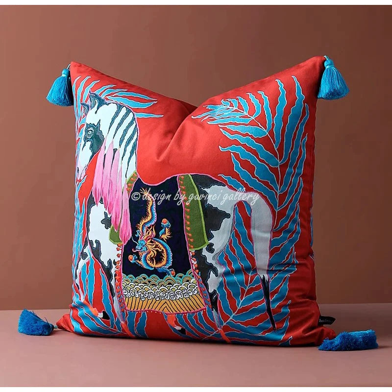 Afralia™ Retro Nouveau Horse Tassel Pillowcase for Sofa Bed Decor