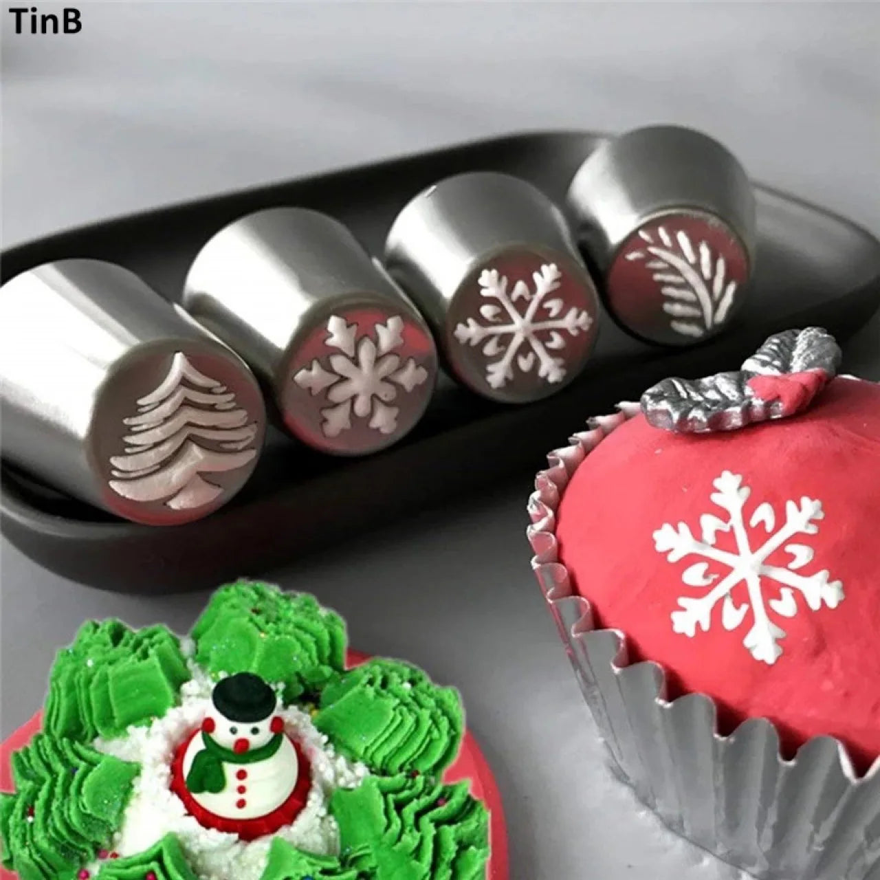 Afralia™ Christmas Tree Series Stainless Steel Cake Decoration Set