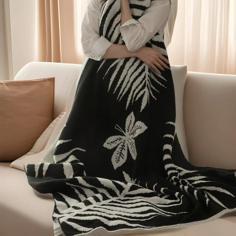 Afralia™ Knitted Sofa Cover Blanket: Black & White Thin Quilt for Office Nap & Air Conditioning