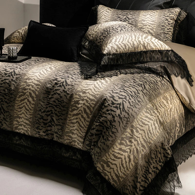 Afralia™ Vintage Leopard 1000TC Egyptian Cotton Luxury Bedding Set
