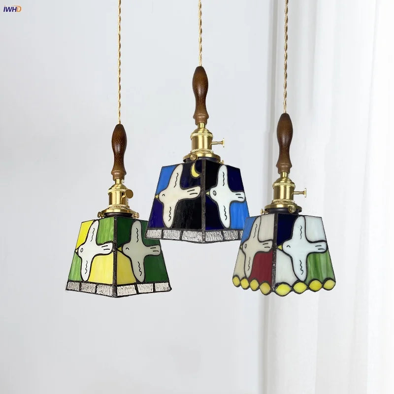 Afralia™ Tiffany Style Glass LED Pendant Light Fixture for Kitchen Coffee & Restaurant