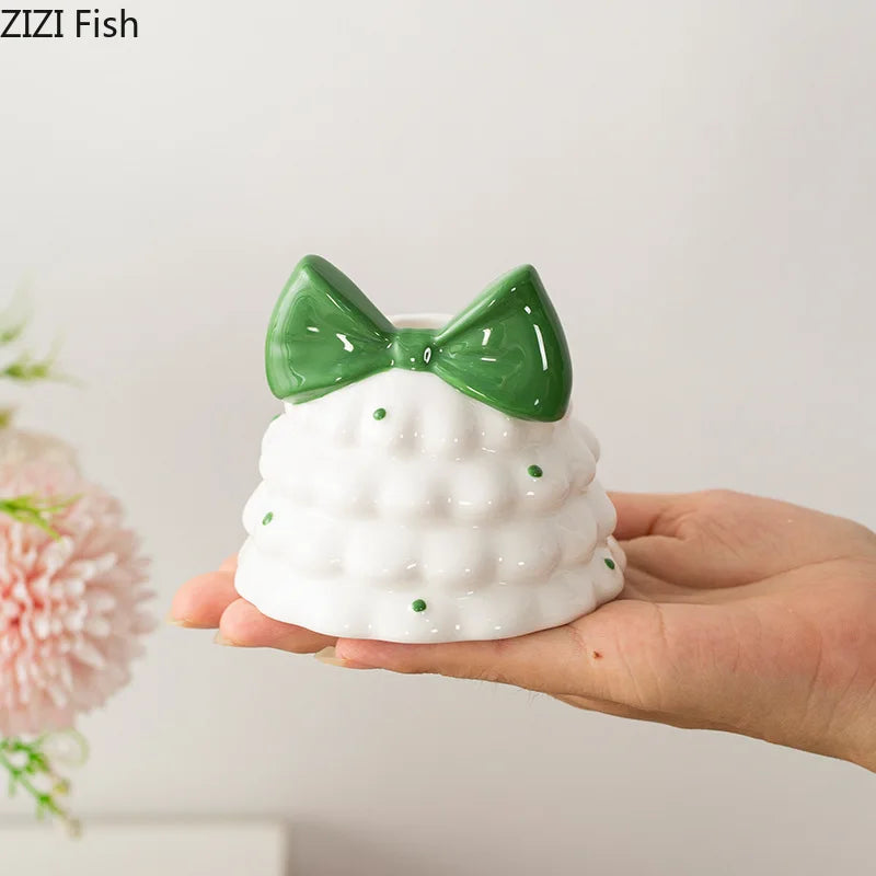 Afralia™ Bowknot Tree Candle Holder Xmas Ornaments Ceramic Table Decoration