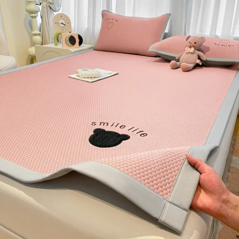 Afralia™ Bear Jacquard Ice Bean Mat Set - Cooling Bed Sheet for Kids & Adults