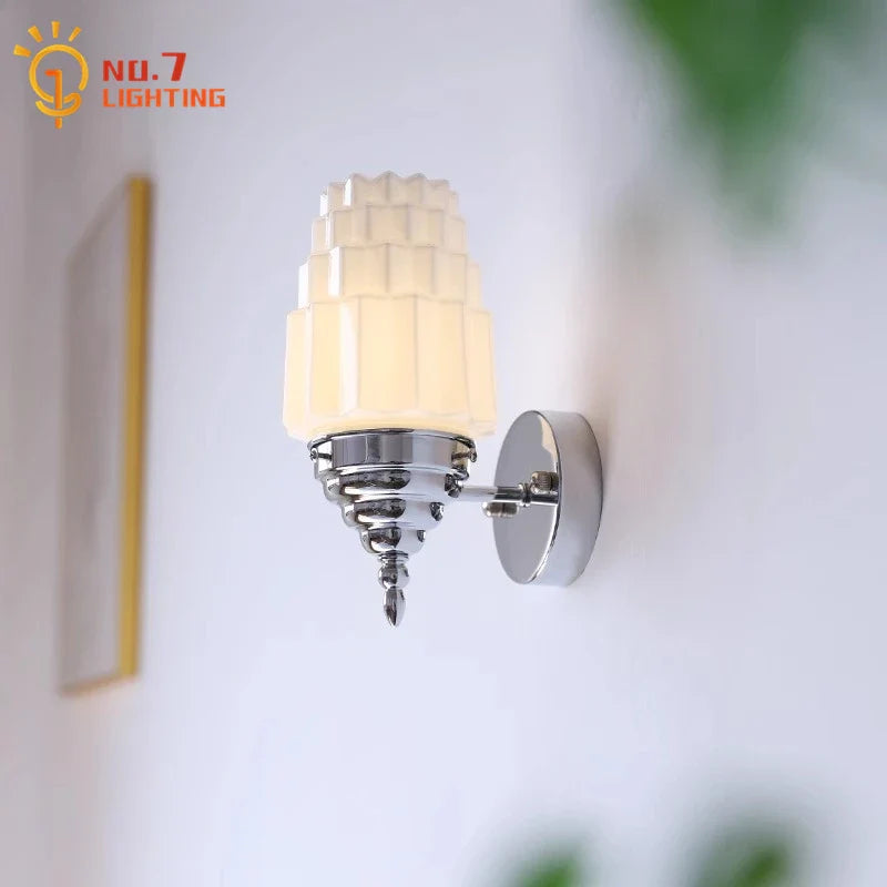 Afralia™ Cream Glass LED Wall Lamp Iron Art Chrome/Gold Living Room Bedroom Background