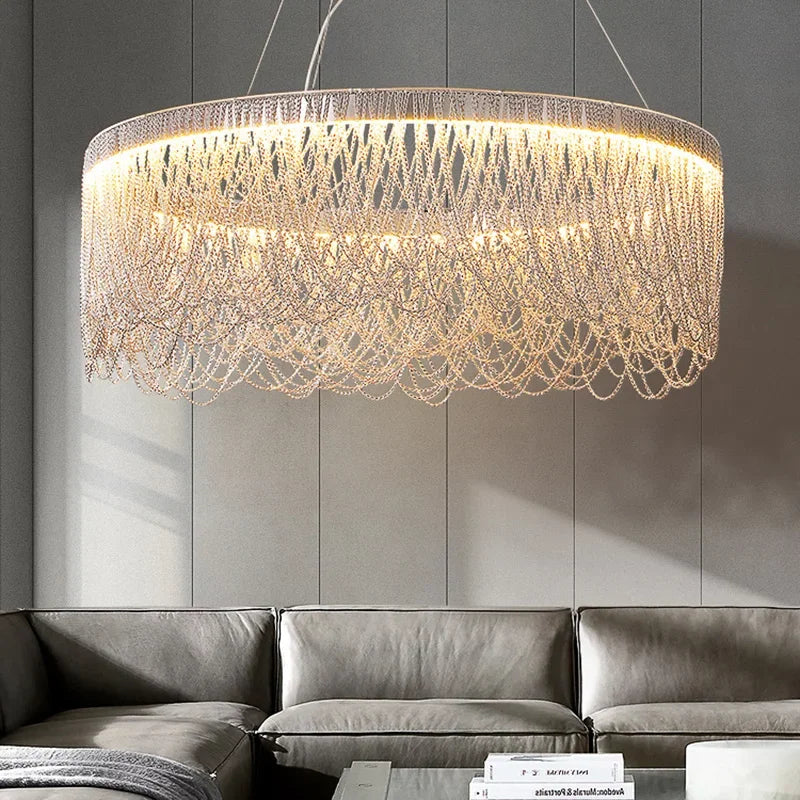Afralia™ Modern Fringe Chandelier: Round Bedroom & Living Room Tassel Chain Light
