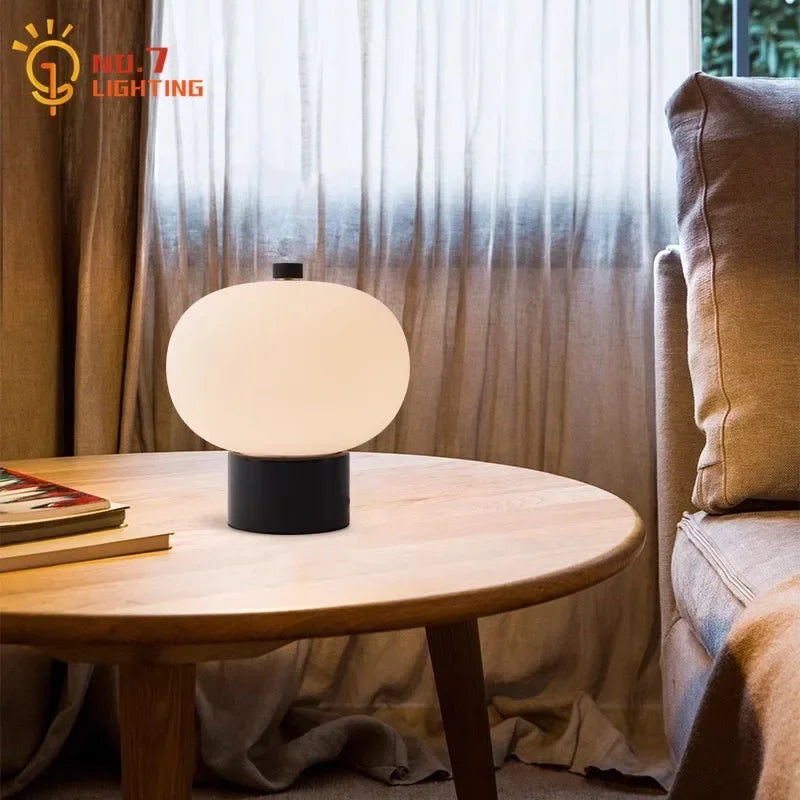 Afralia™ Modern Wood Glass Table Lamp LED Art Decor for Living Room Bedroom Studio