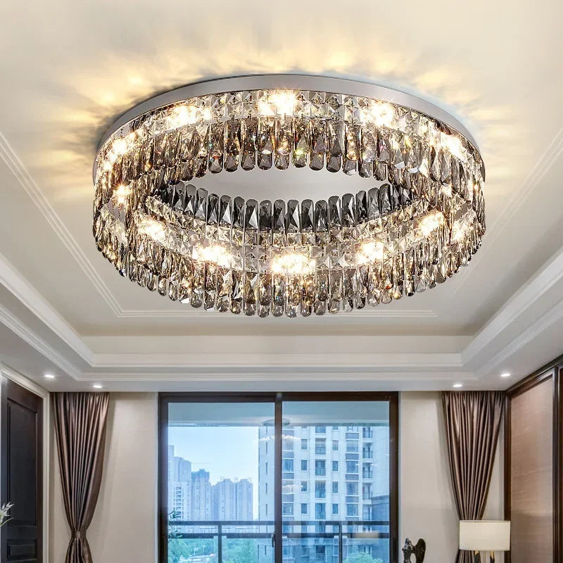 Afralia™ Luxury Led Crystal Chandelier for Living Room, Modern Chrome Ceiling Lighting Fixture