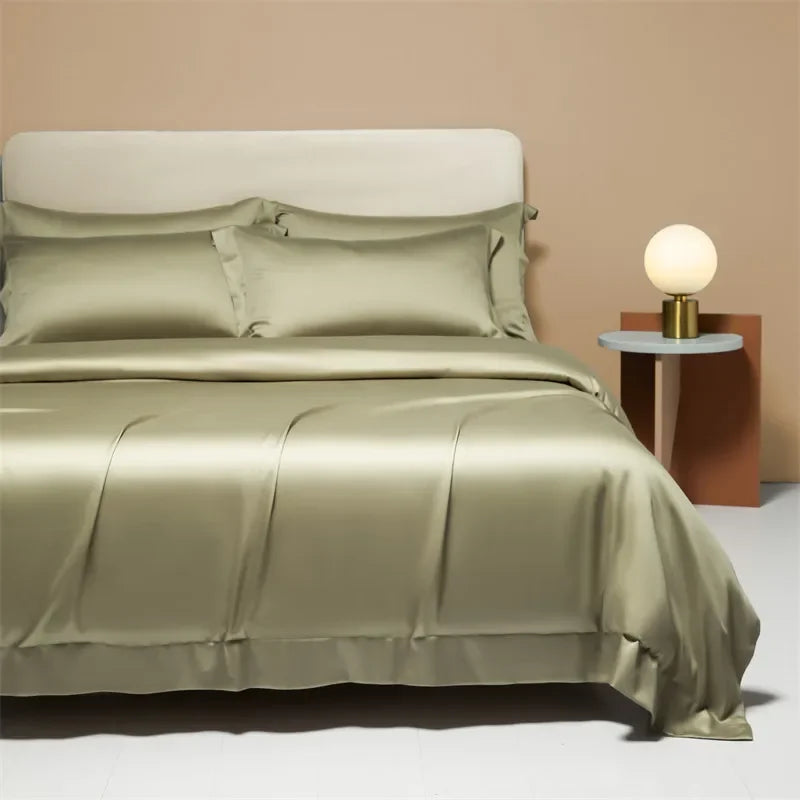 Afralia™ 120S Natural Fabric Bedding Set Summer Cooling Fitted Sheet Skin Friendly Bedclothes