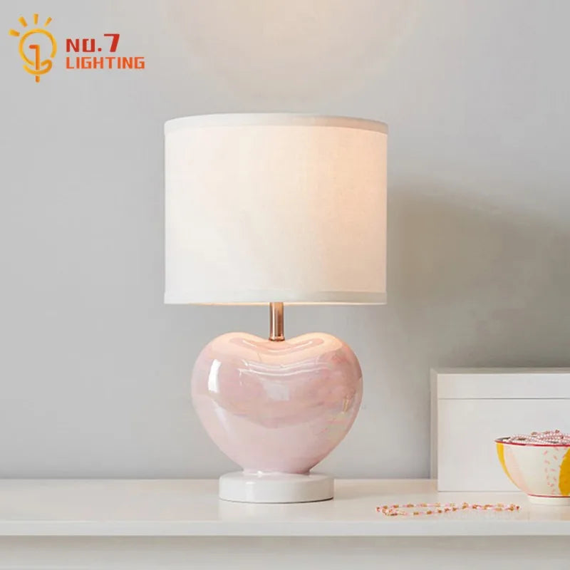 Afralia™ Pink Ceramic LED Desk Lamp for Princess/Kids Room Bedside Study