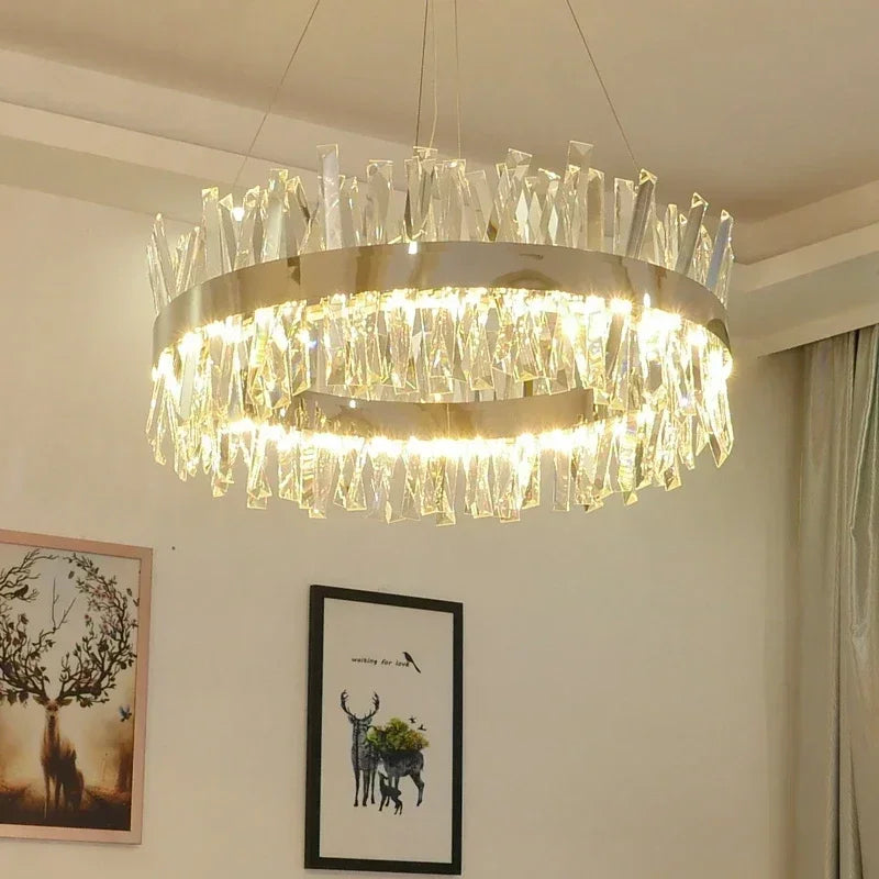 Afralia™ Modern Gold Round Crystal Chandelier Pendant Light for Home Decor