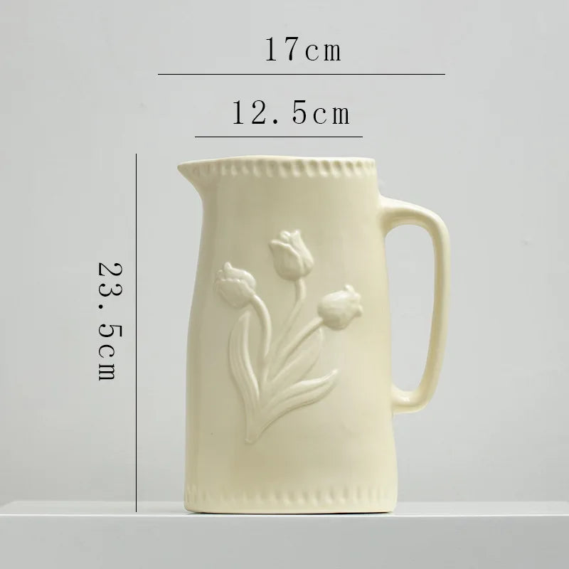 Afralia™ Tulip Flower Porcelain Vase: Retro Ceramic Teapot Style for Home Decor