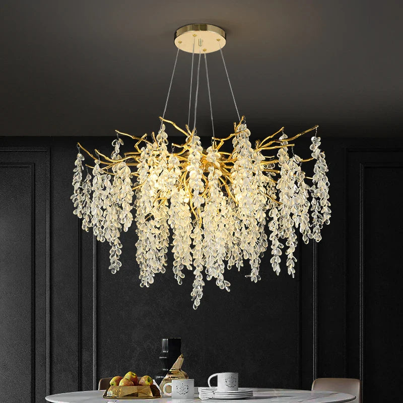 Afralia™ Frosted Aluminum Golden Branch Crystal Chandelier