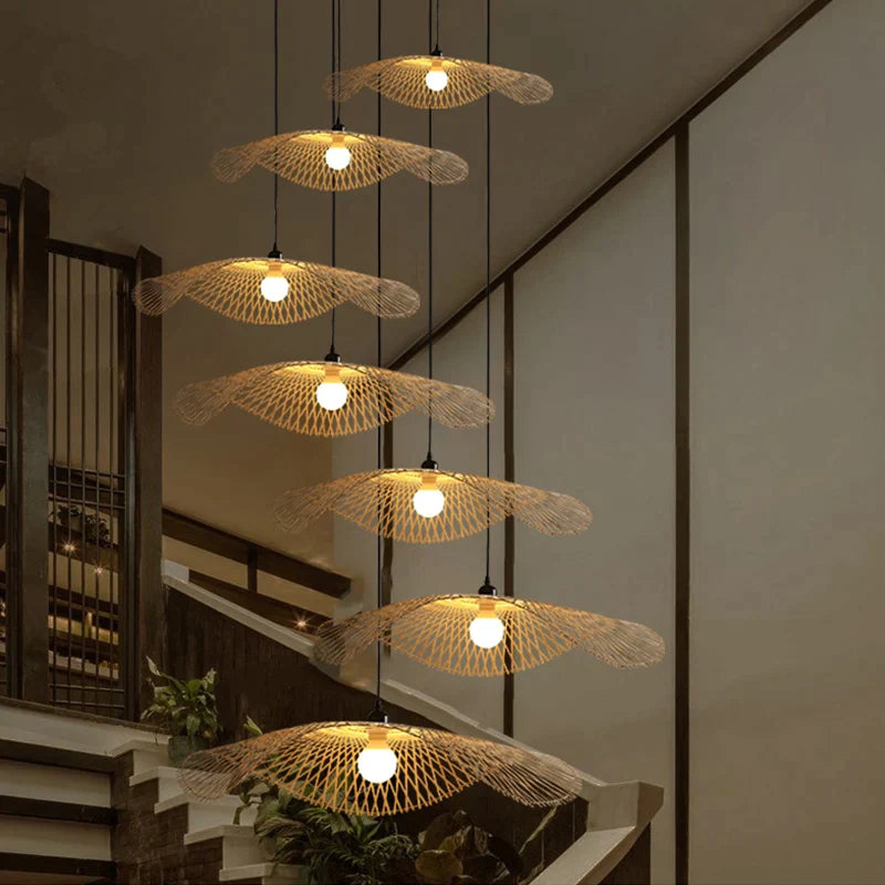 Afralia™ Bamboo Chandelier: Handwoven Rattan Pendant Light for Kitchen, Bar, & Restaurant - LED E27