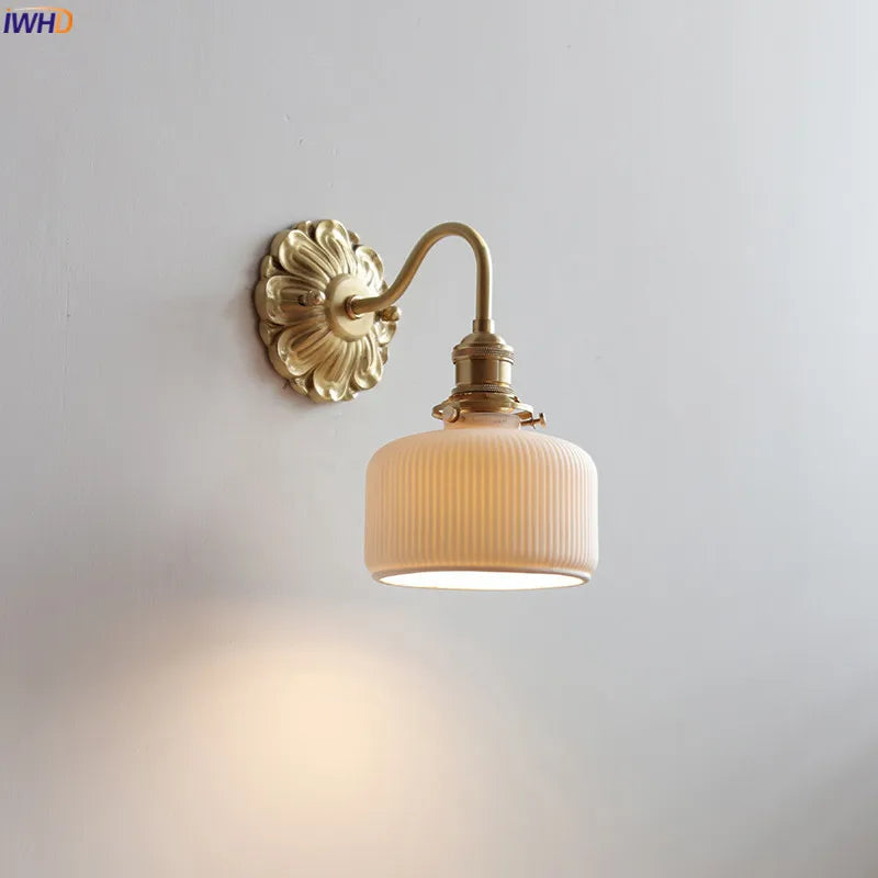 Afralia™ Ceramic LED Wall Lights: Modern Japan Style Copper Base Sconce for Home Decor